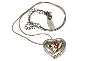 DISNEY HEART LOCKET SILVER NECKLACE FLOATING AMERICAN FLAG MICKEY CHARM - Picture 1 of 1