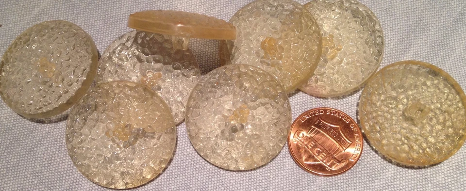 8 Retro Large Translucent Yellow Plastic Shank Buttons 1 1/16" 27.6mm # 7647 - Image 1 of 1