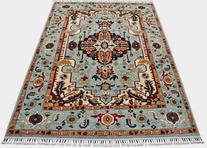 Hand Knotted Afghan Heriz Chobi Rug Natural Veg Dyed Handmade Rug 210 X 155 cm - Picture 1 of 7