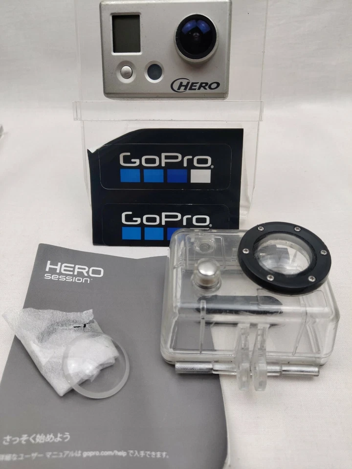 GoPro HD HERO Action Camera Silver with safety mount case lense stickers Go Pro - Image 1 of 4