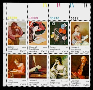 UNIVERSAL POSTAL UNION FAMOUS WORKS OF ART US 8 STAMP PLATE BLOCK SET #1530-1537 - Picture 1 of 4