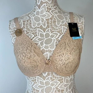 Wacoal Bra Women 36C Lace Floral Underwire Adjustable Strap Beige J Hook Full No - Picture 1 of 12