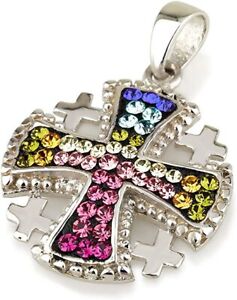 Jerusalem Cross Pendant Mix Colors Gemstone Sterling Silver 925