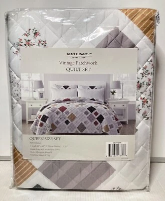 Grace Elizabeth Luxury Linens Vintage Patchwork Queen Size Quilt Set Microfiber - Image 1 of 4