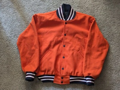 Vintage Varsity 1992 Melton Wool Mens Jacket Size S Black Orange - Image 1 of 4