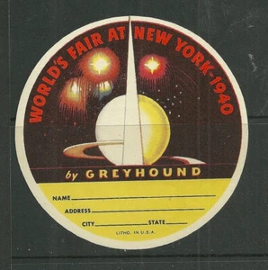 1940 NEW YORK WORLD'S FAIR GREYHOUND LUGGAGE TAG LABEL NEW ORIGINAL - Picture 1 of 1