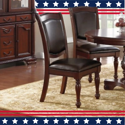 Juego de 2 Sillas de Comedor Marrón, Madera Maciza Imitación Cuero Tapizado Diseño Clásico Foto 1 de 4