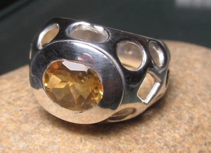 925 sterling silver cut lemon quartz cocktail ring UK P/US 7.75. Gift bag. - Picture 1 of 8