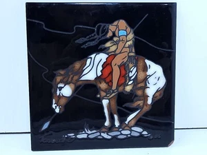 Cleo Teissedre Tile Indian Horse "End of the Trail" 6" - Picture 1 of 8