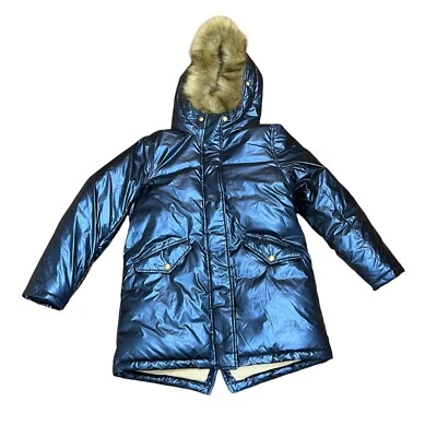 Abrigo de Invierno Crewcuts Niña XL Azul Metálico Delores Puffer Capucha Parka Pesada Foto 1 de 4