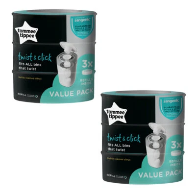 6PK Tommee Tippee Twist & Click Refill Pack Nappy Disposal Refills f/ Twist Bins - image 1 of 3