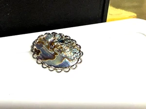 Vintage Brooch Abalone Paua Shell Jewellery Mexico Small Oval - Picture 1 of 4