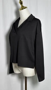 Elie Tahari Women Blouse Top Shirt Medium Long Sleeve Soft Stretch Black Jersey - Picture 1 of 12