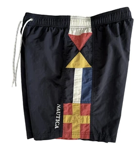 VINTAGE NAUTICA SAILING FLAG SWIM TRUNKS MENS L NAVY BLUE RED NYLON SHORTS 7.5" - Bild 1 von 18