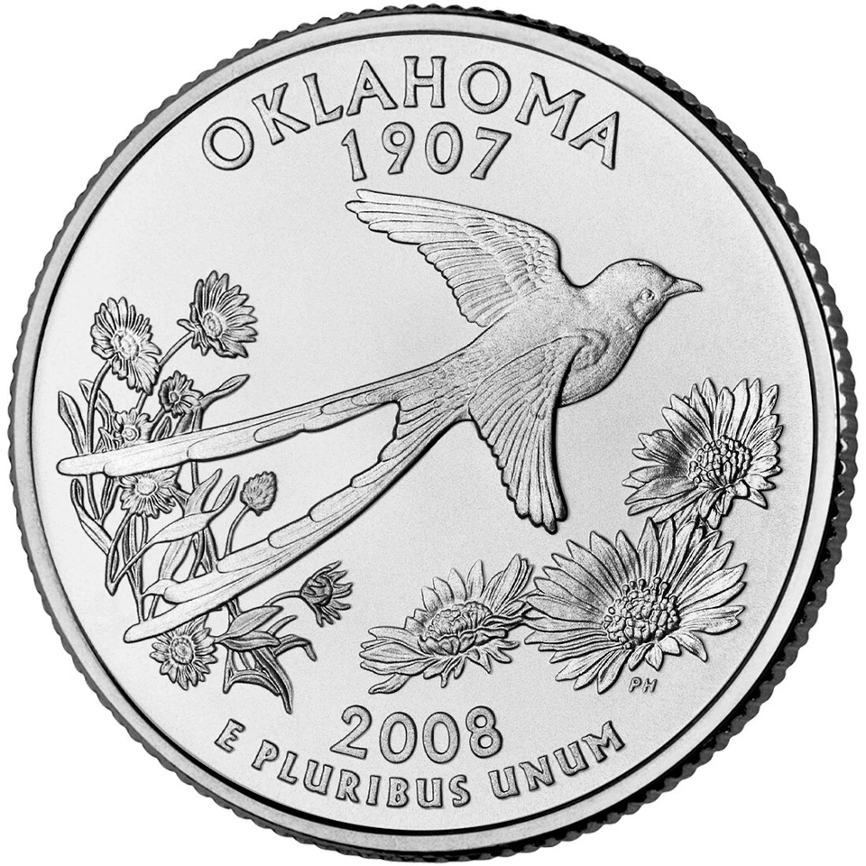2008 P Oklahoma State Quarter.  Uncirculated from US Mint Roll. - Image 1 of 3