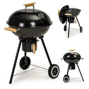 Holzkohlegrill aus Metall BBQ Smoker mit Deckel Thermometer Räder Grillwagen - Bild 1 von 9
