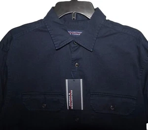 Camisa de sarga de algodón de manga larga para hombre de Roundtree Yorke grande azul marino nueva con etiquetas - Imagen 1 de 9