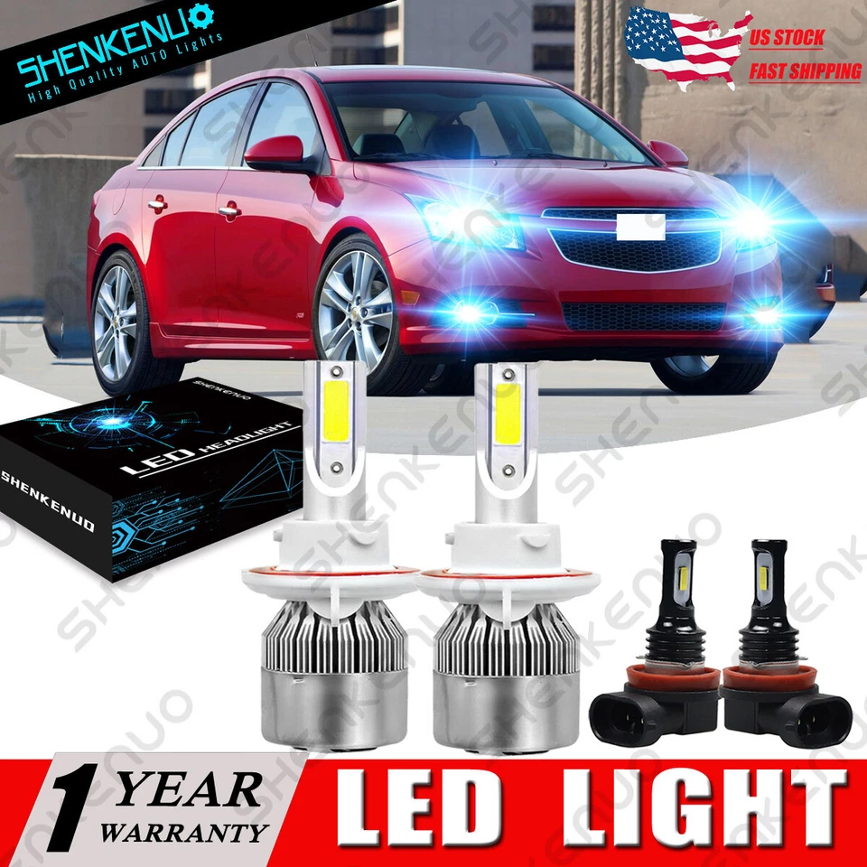 Combo de faros LED altos/bajos + antiniebla para Chevy Cruze 11 2012 2013 2014 2015 8000 k Foto 1 de 4