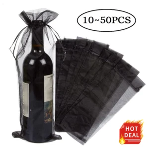Organza Wine Bags 37*14cm ,Organza NEW Bottle Xmas Gift Bags w/ Drawstring Black - Picture 1 of 10