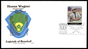 Leyendas del béisbol 2000 Honus Wagner FDC Piratas Estadísticas de carrera CCC Cachet - Imagen 1 de 2