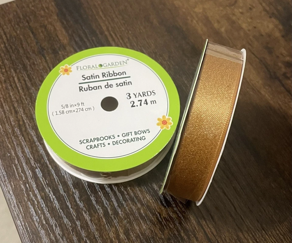 Lot of 2 Floral Garden Gold Satin Ribbon (5/8 in x 3 yd) - Image 1 of 1