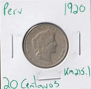 Moneda Perú 20 Centavos 1920 KM215.1 - Imagen 1 de 2