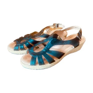 Hush Puppies Sandal Womens 38 Black Leather Mid Wedge Heel Open Toe Rope 1003 - Picture 1 of 17