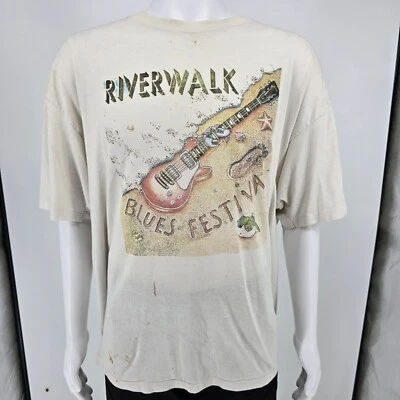 Distressed Vintage 1994 Fort Lauderdale Riverwalk Blues Festival T-Shirt (XXL) Foto 1 de 4