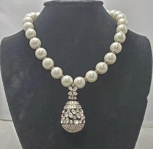 Ali Khan princess pearls statement necklace w/crystal encrusted teardrop NWT - Picture 1 of 7