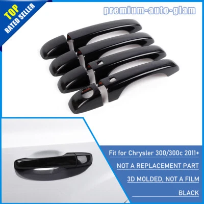 4pcs Exterior Door Handles Shell Cover Trim Molded For Chrysler 300 2011+ Black Foto 1 de 4