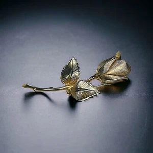 Gianni Rose Blume Brosche Anstecknadel Vintage goldfarben 2,75 Zoll lang - Bild 1 von 4