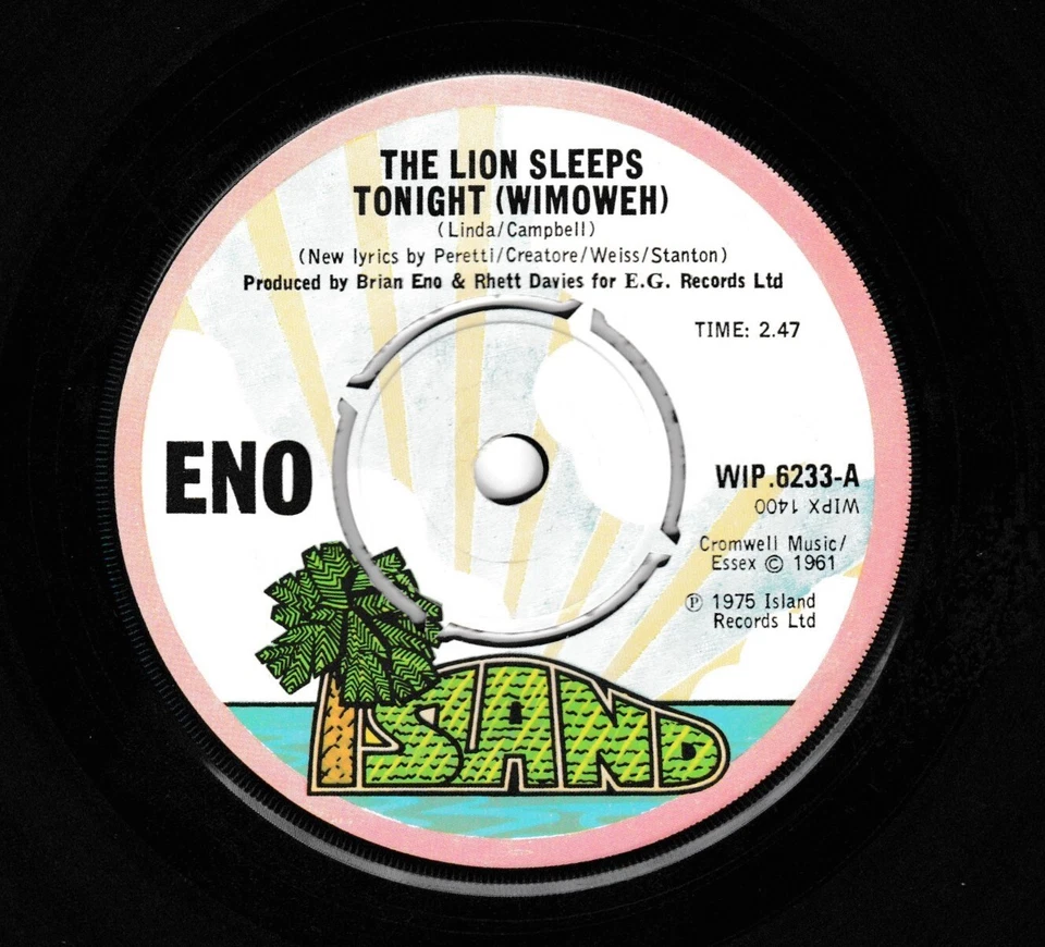BRIAN ENO     THE LION SLEEPS TONIGHT    1975 U.K. PRESSED 45 - Image 1 of 1