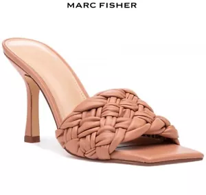 MARC FISHER NIB $150 DRAYA MACAROON LEATHER HEELED BRAIDED SANDAL. SIZE 9 M - Picture 1 of 16