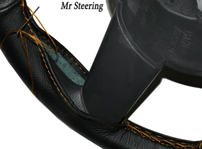 Para Rover Cityrover 2003-2006 Volante de Cuero Negro Cubierta Naranja Pegatina - Imagen 1 de 4