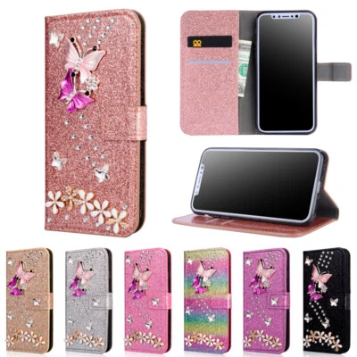 Glitter Wallet Case Butterfly Flip Cover for iPhone 16e/15/14/13/12/11 Pro Max - Image 1 of 4