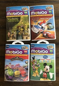 Vtech Mobigo Learning System Game Lot of 4 (Shrek, Cars, Mickey, Chuggington) - Picture 1 of 9