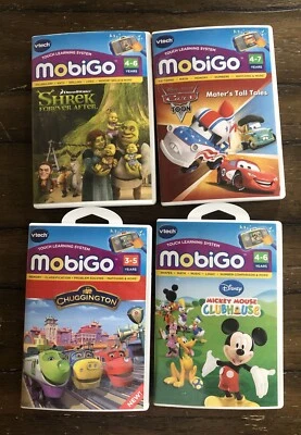 Vtech Mobigo Learning System Game Lot of 4 (Shrek, Cars, Mickey, Chuggington) - Image 1 of 4