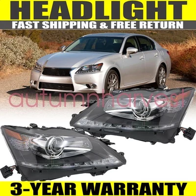 HID w/o AFS LED DRL Projector Headlight L + R For 2013-2015 Lexus GS350 GS450h - Image 1 of 4