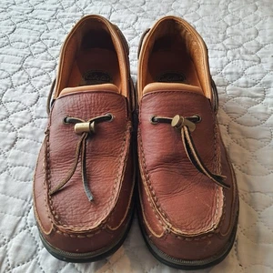 Cabela’s ASYTEC Mens Brown Leather Boat Shoes Slip On Moccasins, Size 9D  - Bild 1 von 10