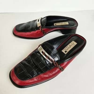 Brighton Jodi Mules Slides Red Black Leather Crocodile Made In Italy Women US 8 - Image 1 of 4