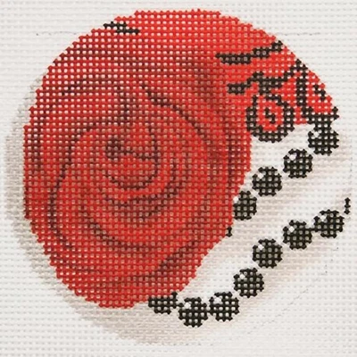 Needlepoint Handpainted Lee BJ Canvas Scarlet Rose 3" - Image 1 of 4