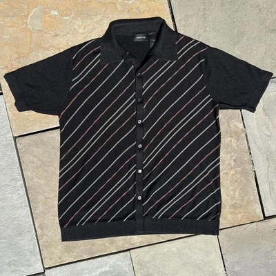 Camisa informal Y2K negra seda diagonal rayas variadas Foto 1 de 4