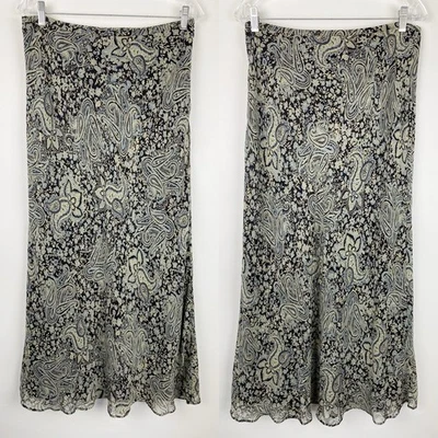 Falda Ann Taylor Azul Negro Paisley Seda Pequeña Mujer Talla 14P Foto 1 de 4