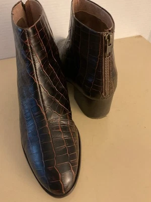 Botas Seychelles Mujer Cuero Marrón Cocodrilo Tacón Chelsea Talla 10 Euro 41 Foto 1 de 4