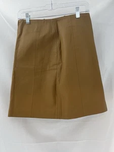 Vera Pelle Mini Leather Skirt Sz S 6 Or 8 Camel Brown Chic Modern Minimalist - Picture 1 of 9
