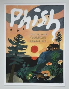 Póster Phish Bangor Maine 16/07/22 #d X/150 ¡Agotado! Litografía Carson Ellis AP - Imagen 1 de 13
