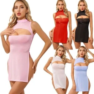 Women Cutout Mesh Dress Anime Cosplay Lingerie High Waist Split Nightdress Sexy - Picture 1 of 23