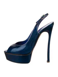CASADEI Blue Leather Slingback Platform Pumps Size 6 IT 36 Good Condition - Picture 1 of 5