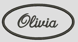 Olivia - ovales besticktes Namensschild, Biker-Aufnäher, Abzeichen zum Aufbügeln - 3,50"x1,75" - Bild 1 von 6