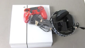 SONY PS4 - Console CUH-1115A W/ Red Controller, Cords- W/ RIG HEADSET/CHARGER - Picture 1 of 3